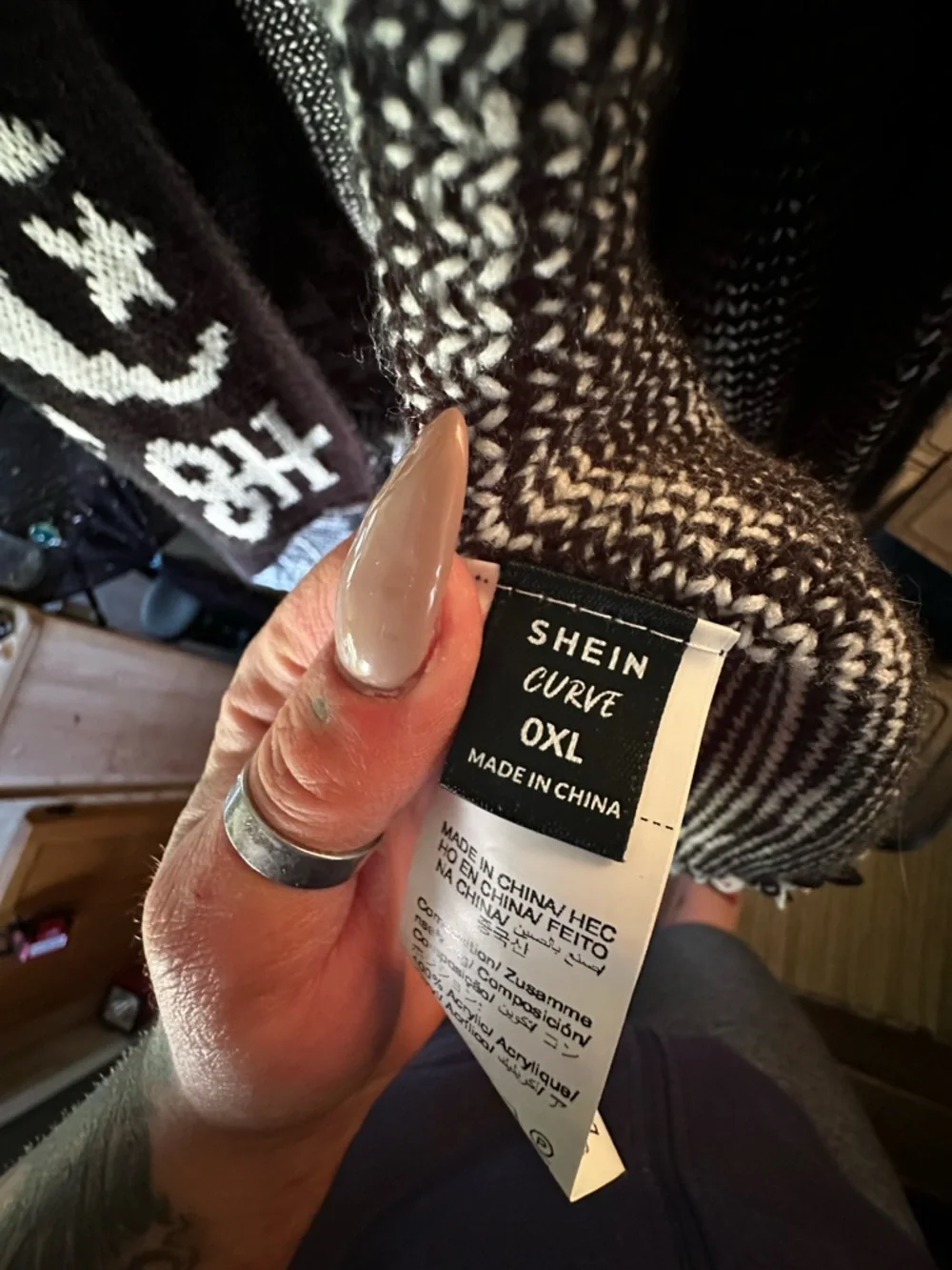 SHEIN Black & White Knit Fringe Open Cardigan - Picture 5 of 5